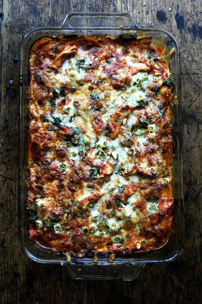 I love this recipe for no-fuss enchiladas, because it's extremely simple and incredibly flavorful. There's no frying of the tortillas, no dipping of the tortillas in sauce, no stuffing and rolling—there's nothing that might keep you from making enchiladas as often as you would like. // alexandracooks.com I love this recipe for no-fuss enchiladas, because it's extremely simple and incredibly flavorful. There's no frying of the tortillas, no dipping of the tortillas in sauce, no stuffing and rolling—there's nothing that might keep you from making enchiladas as often as you would like. // alexandracooks.com