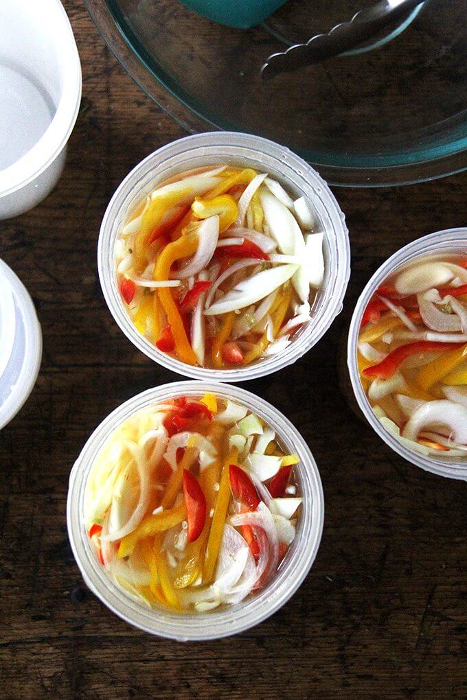 Here I've pickled peppers, onions, and fennel, and I've been tucking the mix into sandwiches, spreading it atop melty cheese toasts, and, as intended, sprinkling it over just-baked pizza. I imagine it would be fabulous with grilled bratwurst or in a Philly cheesesteak-style sandwich. // alexandracooks.com Here I've pickled peppers, onions, and fennel, and I've been tucking the mix into sandwiches, spreading it atop melty cheese toasts, and, as intended, sprinkling it over just-baked pizza. I imagine it would be fabulous with grilled bratwurst or in a Philly cheesesteak-style sandwich. // alexandracooks.com