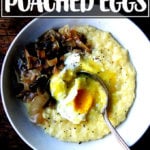 A bowl of oven-roasted polenta with a poached egg on top.