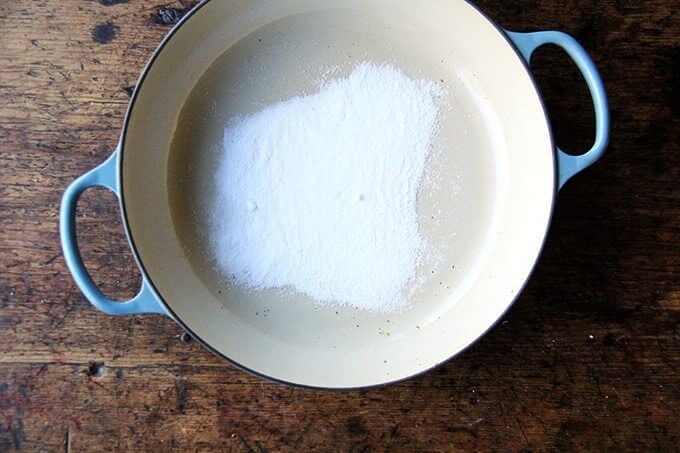Sugar in a Le Creuset braiser.