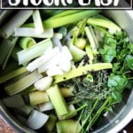 A pot of homemade vegetable stock.