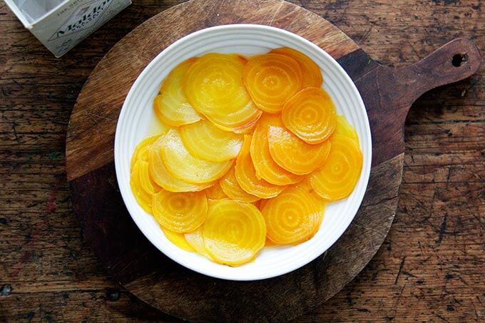 Salt and vinegar beets in a bowl.