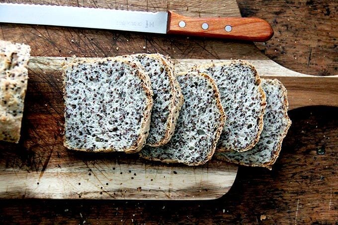 Toasted quinoa-flax bread.