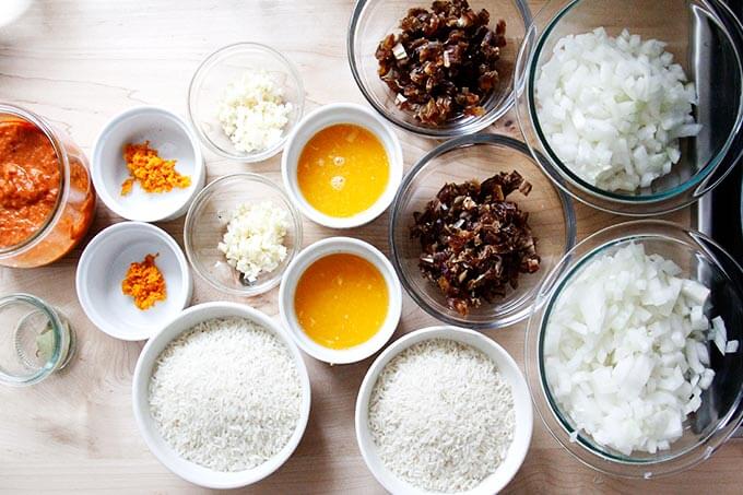Ingredients for Moroccan rice.
