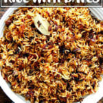 A bowl of Moroccan rice with dates and orange.