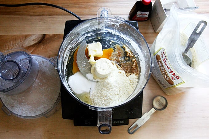 Ingredients for the frangipane in the food processor.