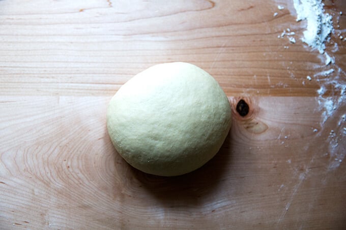 A ball of kneaded dough.