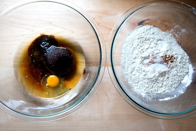 This recipe essentially requires two bowls, a whisk, and a spatula.