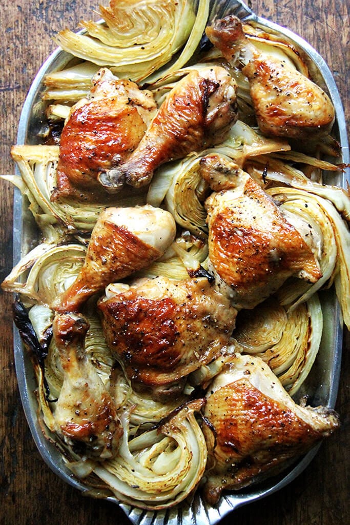 How to make sheet pan roast chicken and cabbage.