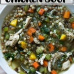 A bowl of chicken noodle soup.