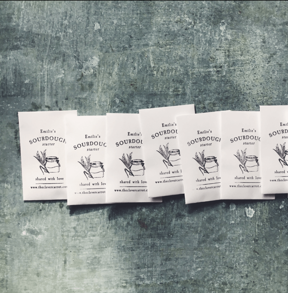 Packets of Emilie Raffa's dried sourdough starter.
