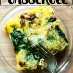 A slice of a breakfast casserole.