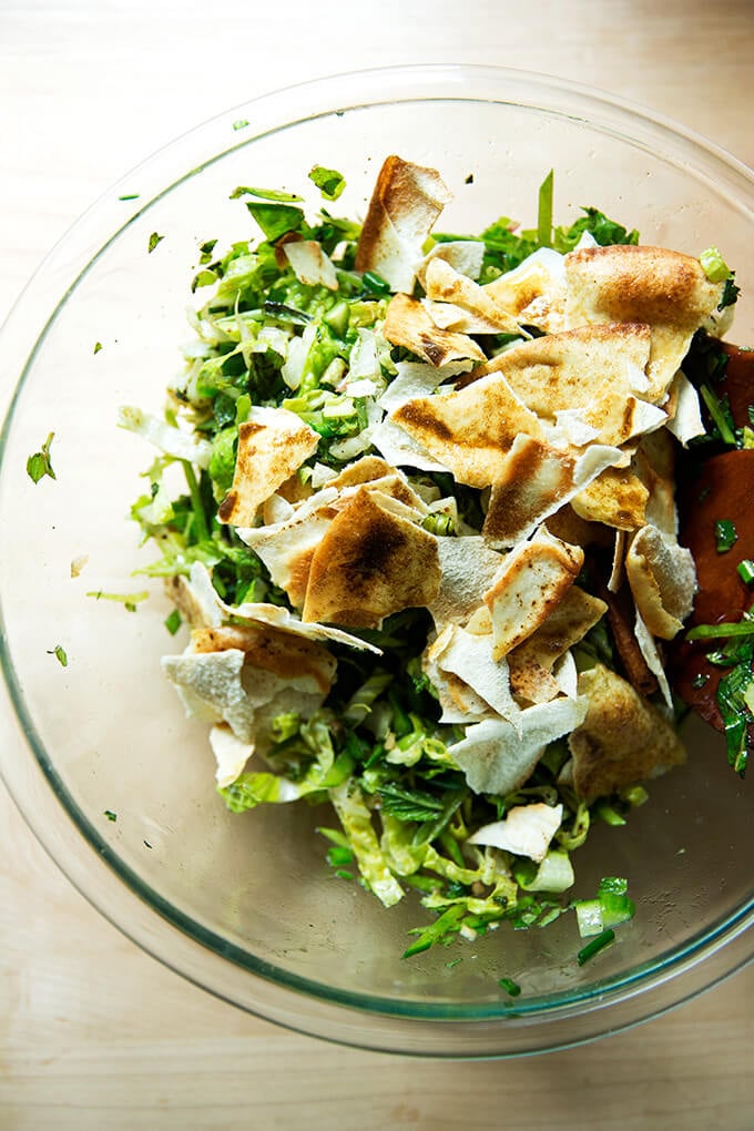 Spring fattoush salad with the pita added.