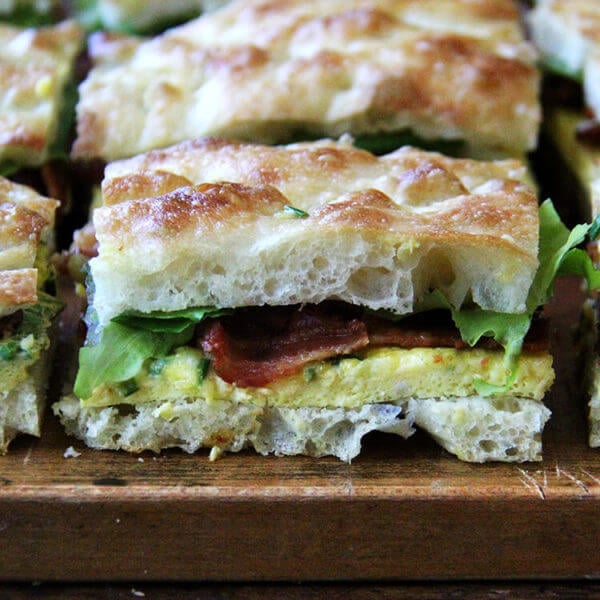 Sideview of Ultimate Sheet Pan Breakfast Slab Sandwich