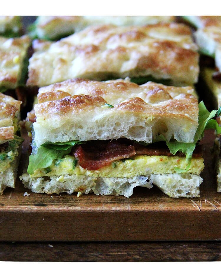 Sideview of Ultimate Sheet Pan Breakfast Slab Sandwich