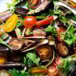 A platter of roasted eggplant salad.