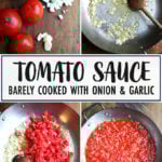 A montage of fresh tomato sauce in the making.