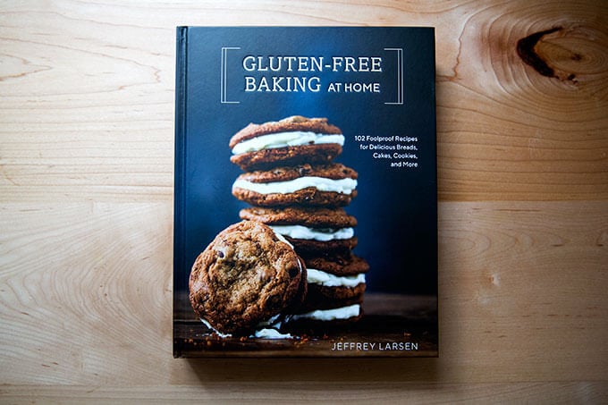 Gluten-Free Baking at Home cookbook on a countertop.