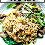 A bowl of one-pot, vegan, ginger-scallion ramen noodles.