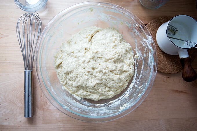 Brioche dough mixed.