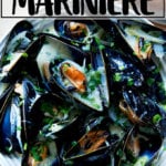 A pot of just steamed mussels