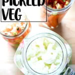 Overhead shot of quick-pickled cauliflower and carrots.