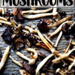 A sheet pan of roasted mushrooms.