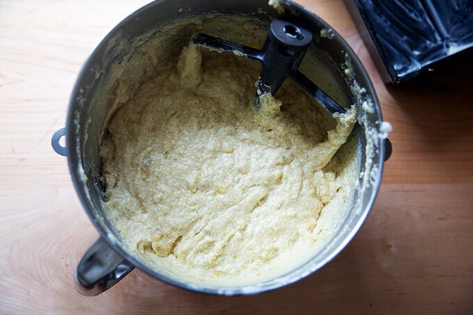 Just-mixed banana bread batter.