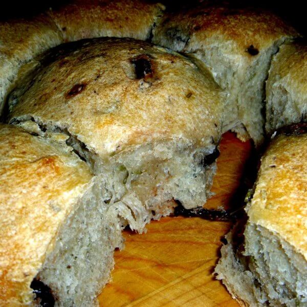 Rosemary olive dinner rolls.
