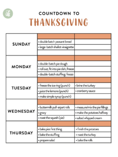 A printable Thanksgiving timeline.