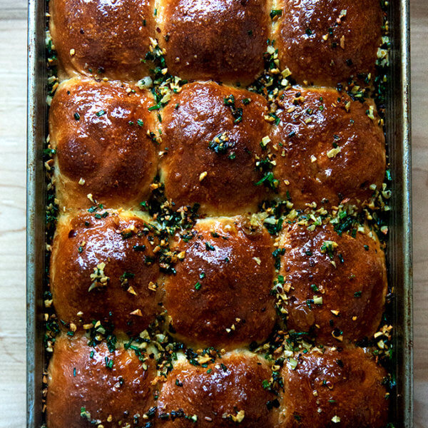 Garlicky brioche pull-apart rolls.