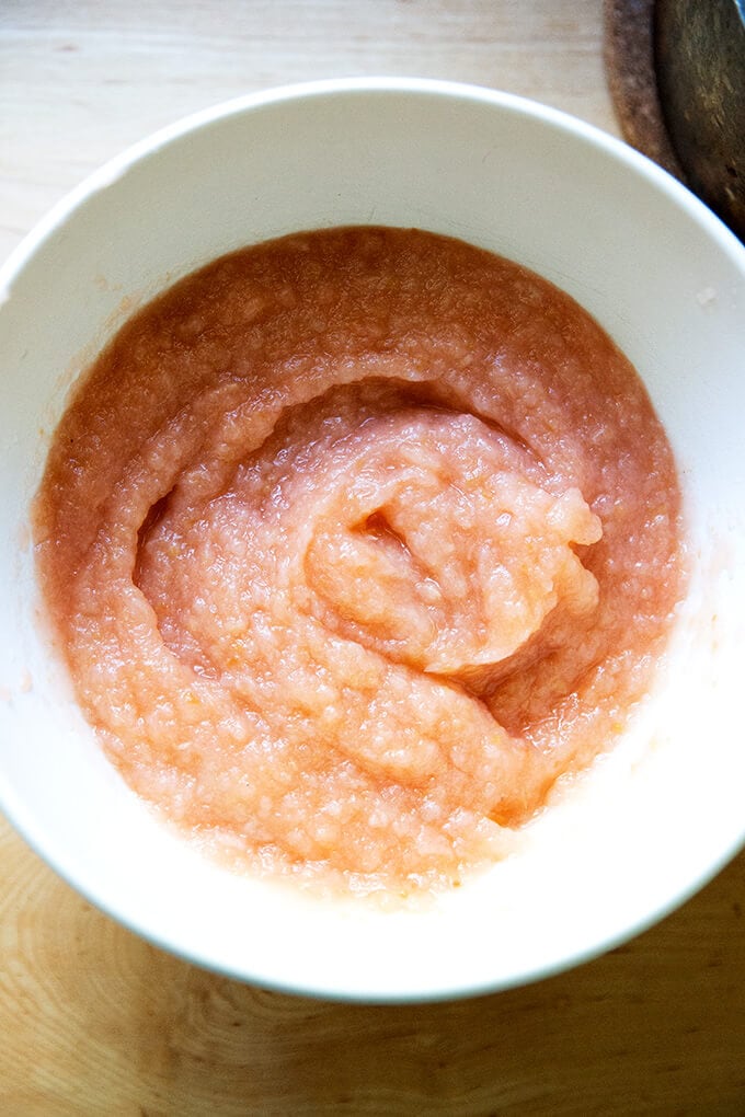 A bowl of homemade applesauce.
