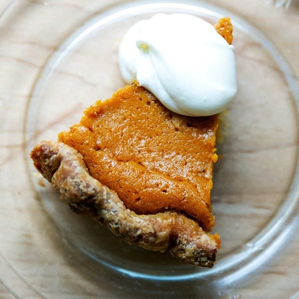 Slice of butternut squash pie.
