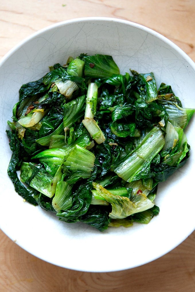 Sautéed escarole in a bowl.