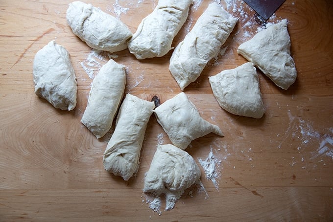 10 portions of pretzel roll dough.