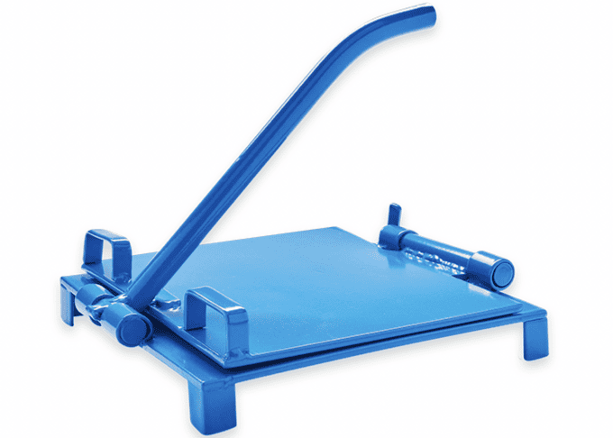 A blue tortilla press
