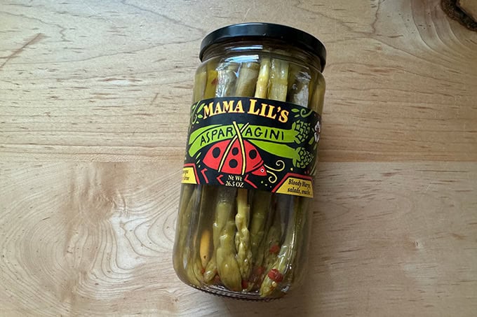 Mama Lil's pickled asparagus.