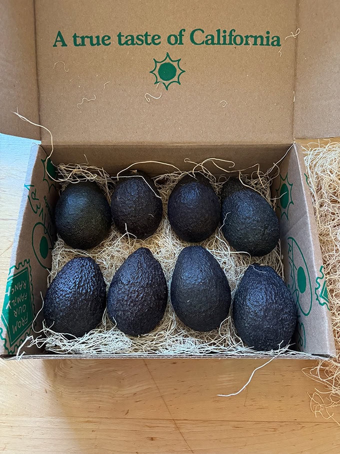 A box of avocados.
