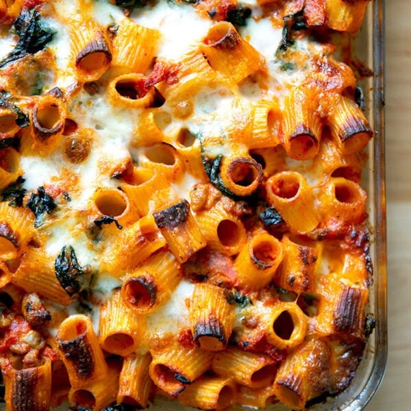 Just-baked baked pasta.