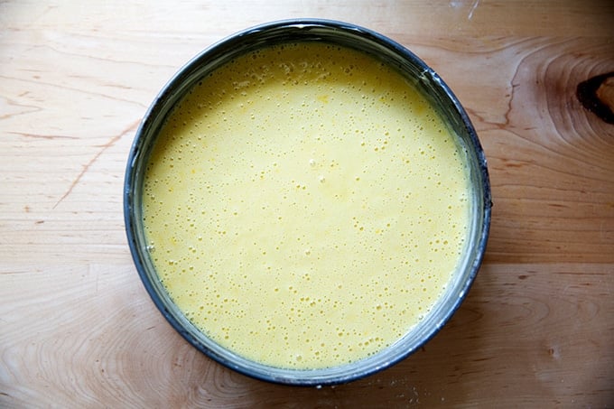 Unbaked orange and olive oil cake.