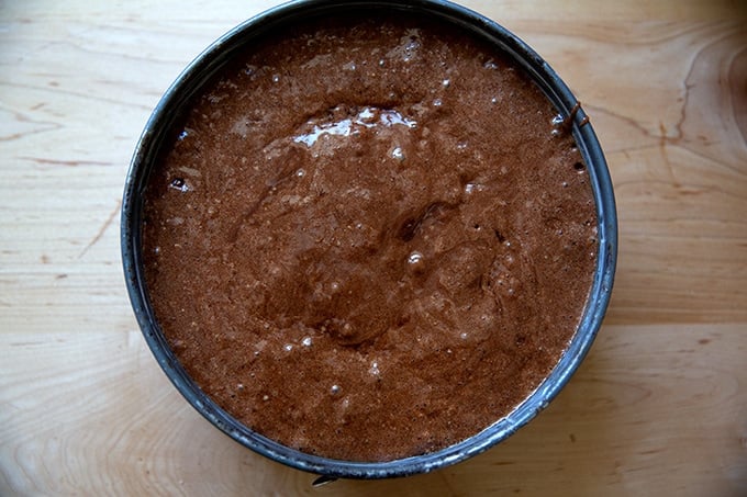 Unbaked torta caprese.