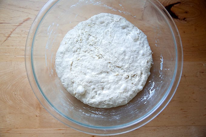 Jim Lahey's no-knead bread dough after an 18-hour room temperature rise.