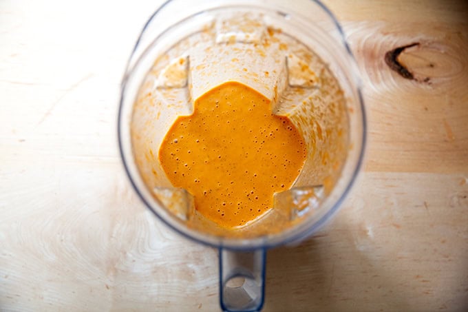 Roasted Red pepper dressing in a blender.