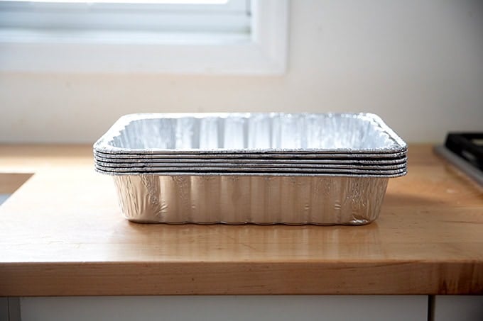 A stack of disposable pans.