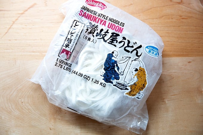 Frozen udon noodles.