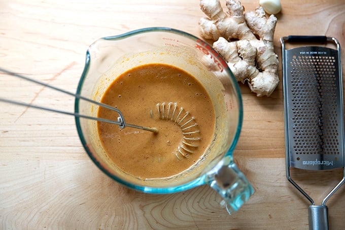 Peanut dressing aside garlic and ginger.