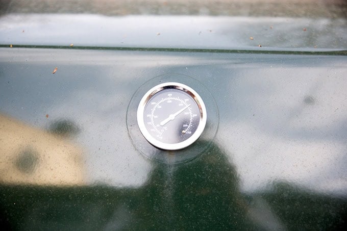 A grill thermometer registering over 500ºF.