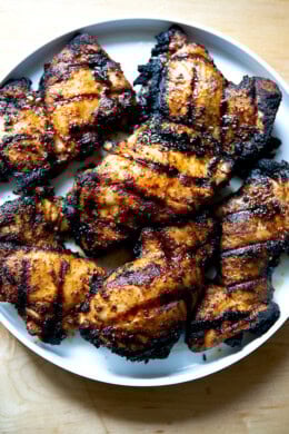 A plate of grilled chicken.