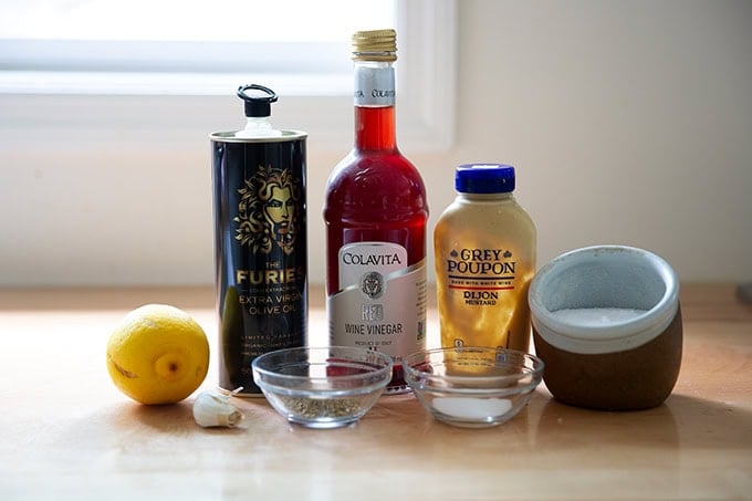 Ingredients to make Italian dressing on a countertop.