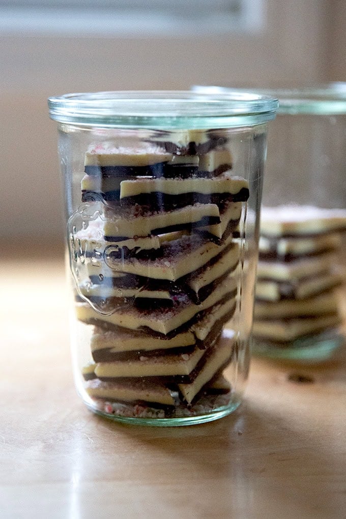 A jar of peppermint bark.